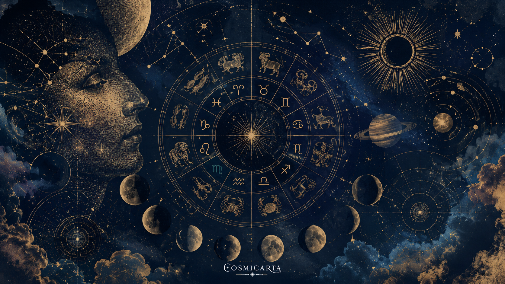 Astrology natal chart with planets and houses explained